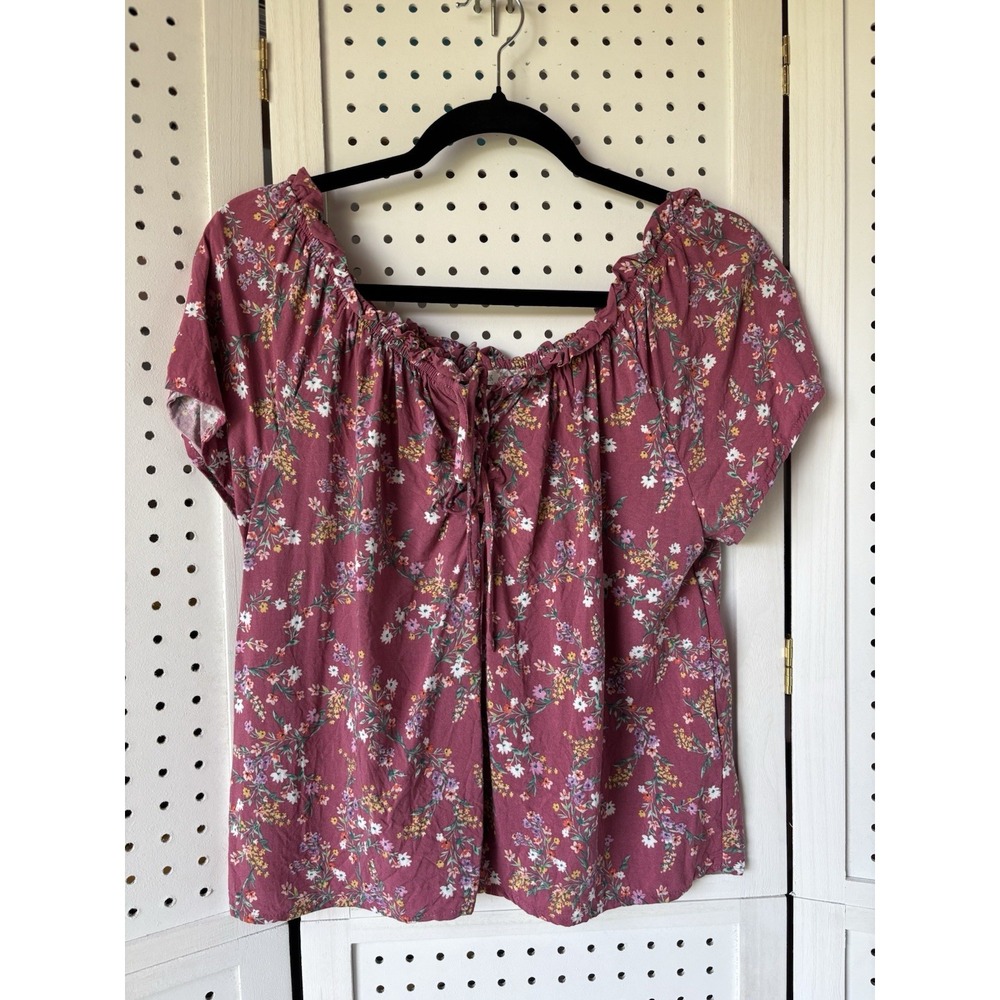 Pink Republic Short SLV Floral Tie Boho‎ Chic Pink Blouse Top Women's Medium
